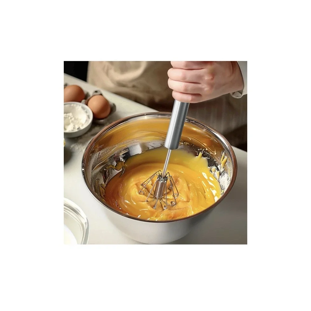 N35/. OOKUU Stainless Steel Egg Whisk, Semi Automatic Whisk Blender